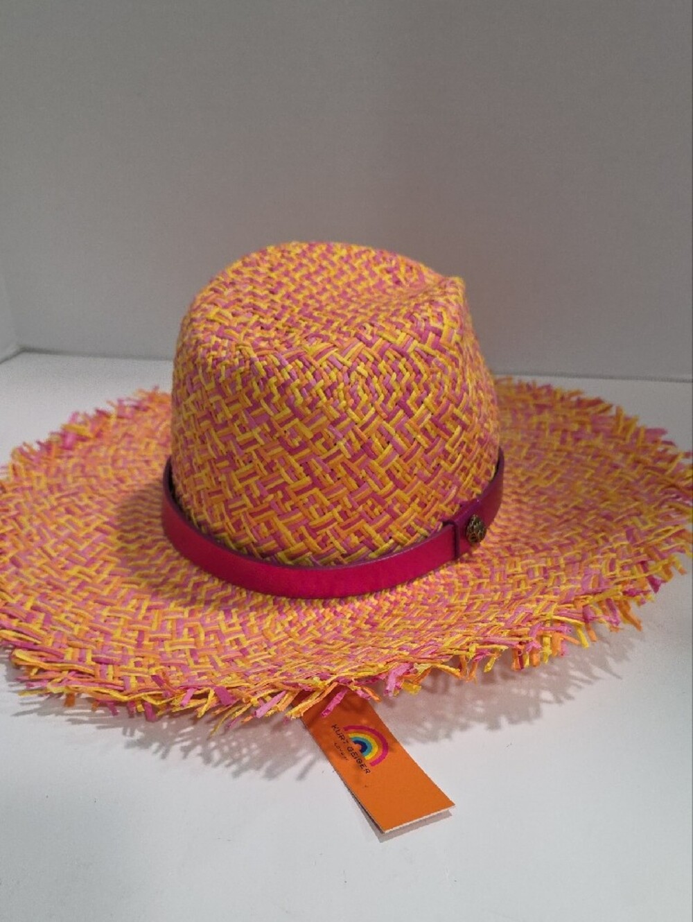 Kurt Geiger Pink and Yellow Woven Straw Hat - Picture 4 of 6